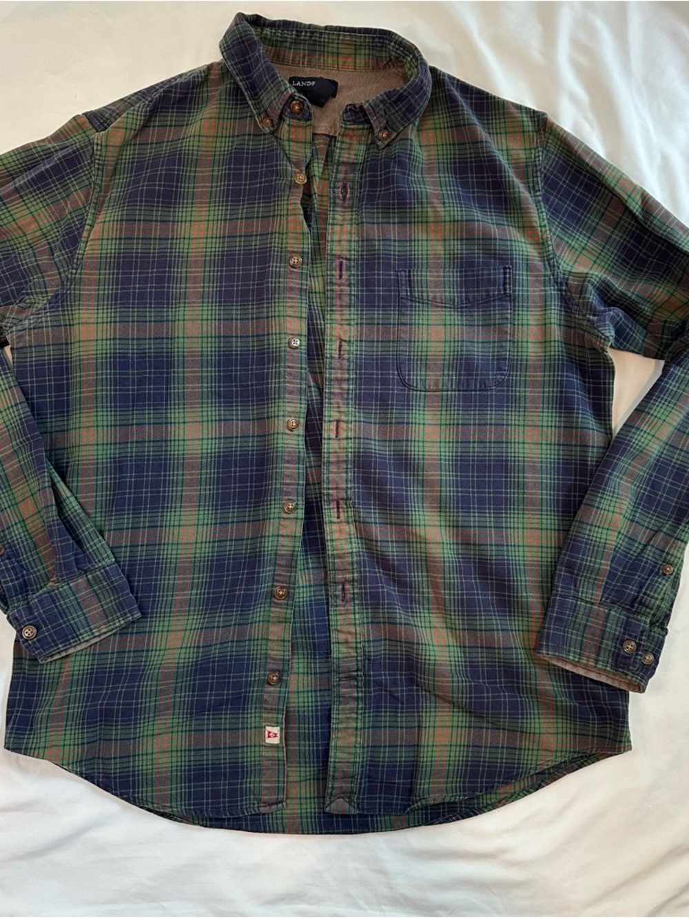 Lands' End Men's Green & Navy Plaid Button-Down Shirt
